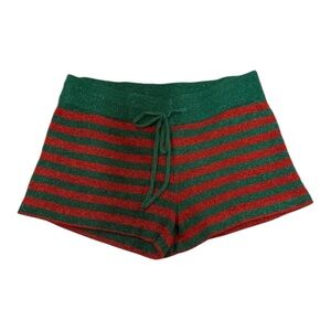Beach Riot Green & Red Striped Metallic Knit Shorts Size Medium